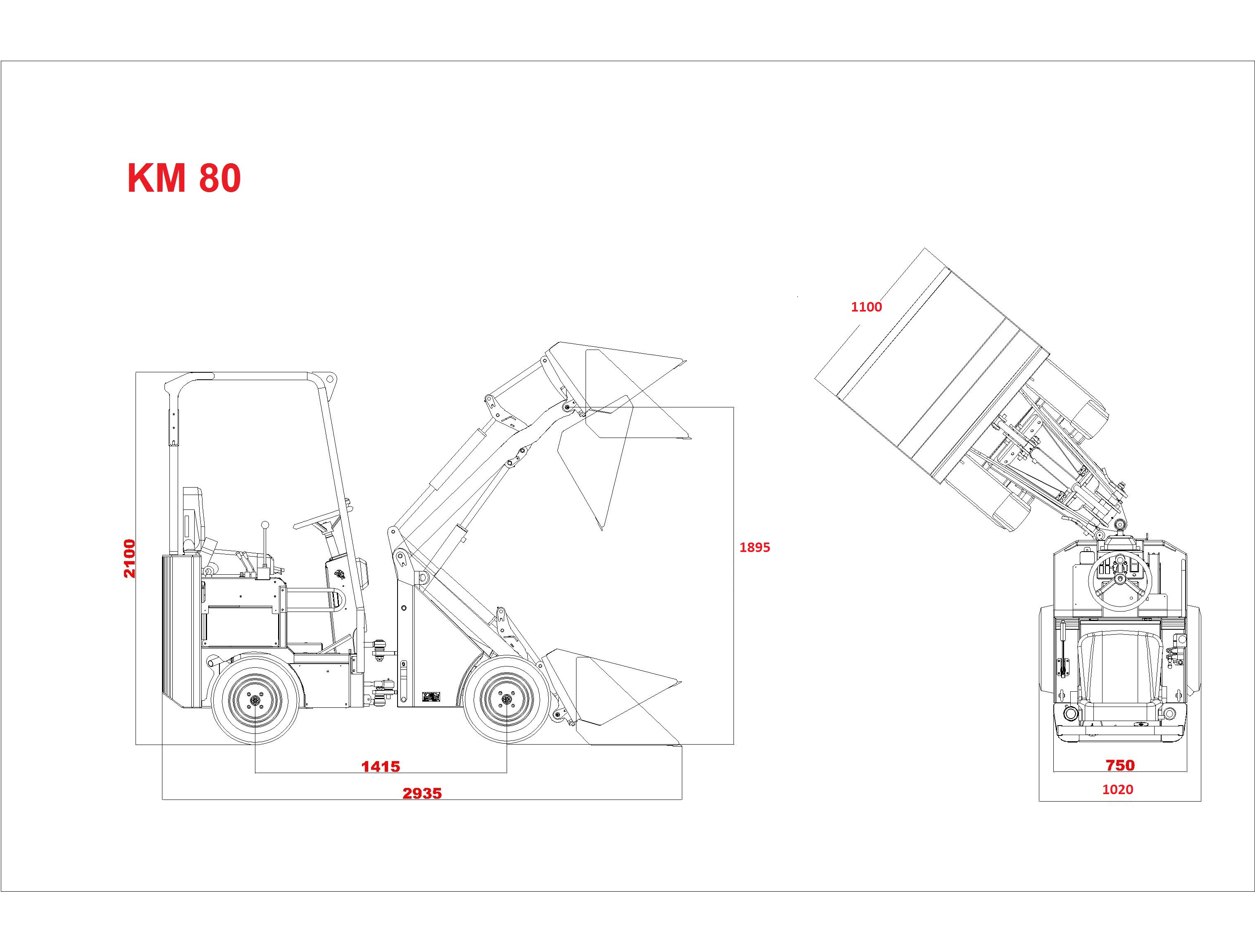 Skizze des Mini-Radlader KM80 der Knikmops-Baureihe